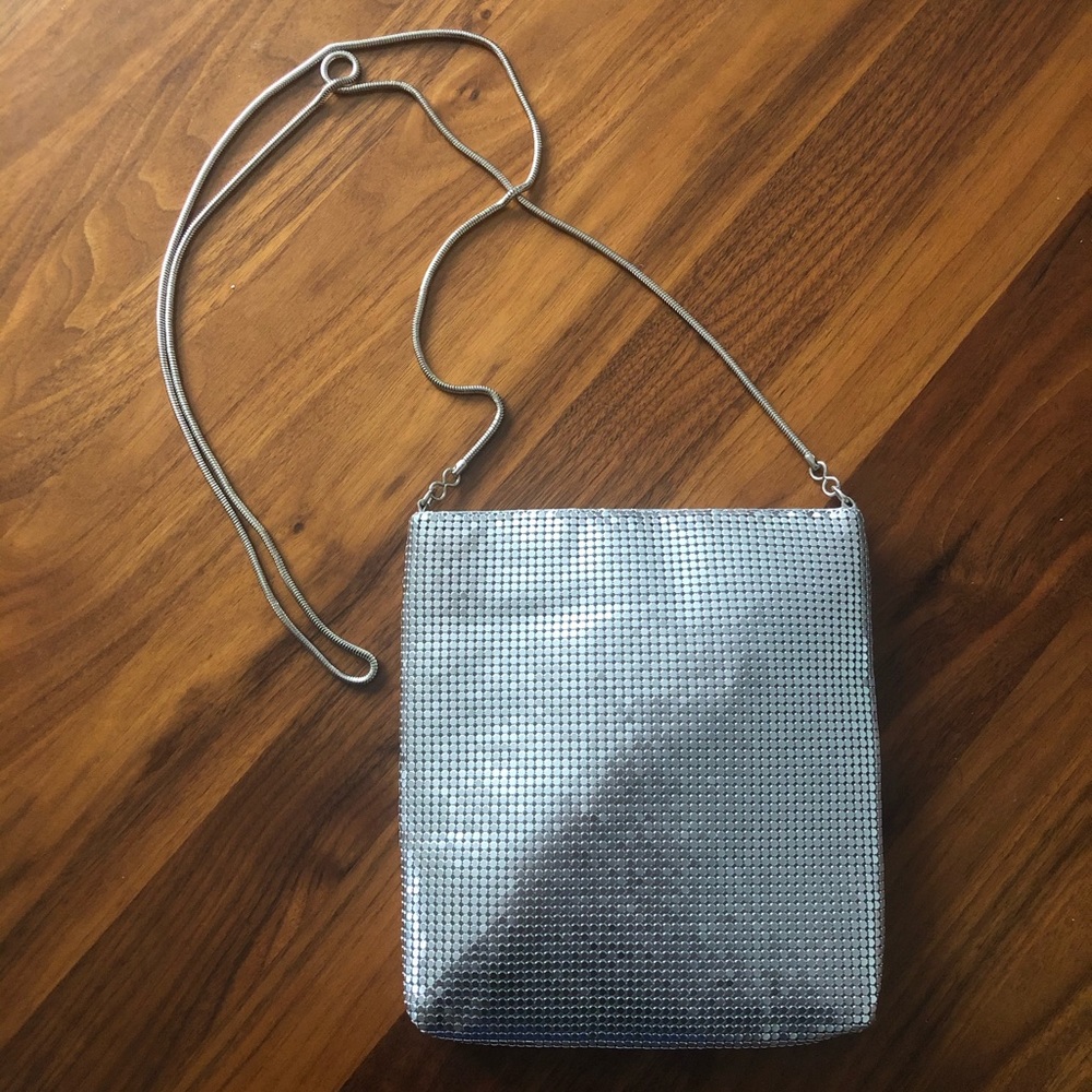 Silver mesh evening bag with long strap